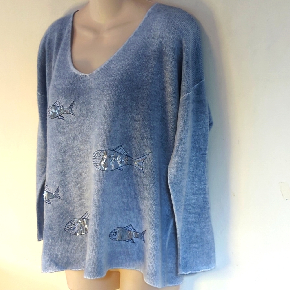 F by Fissore Cashmere Sweater with Sequin Fish M